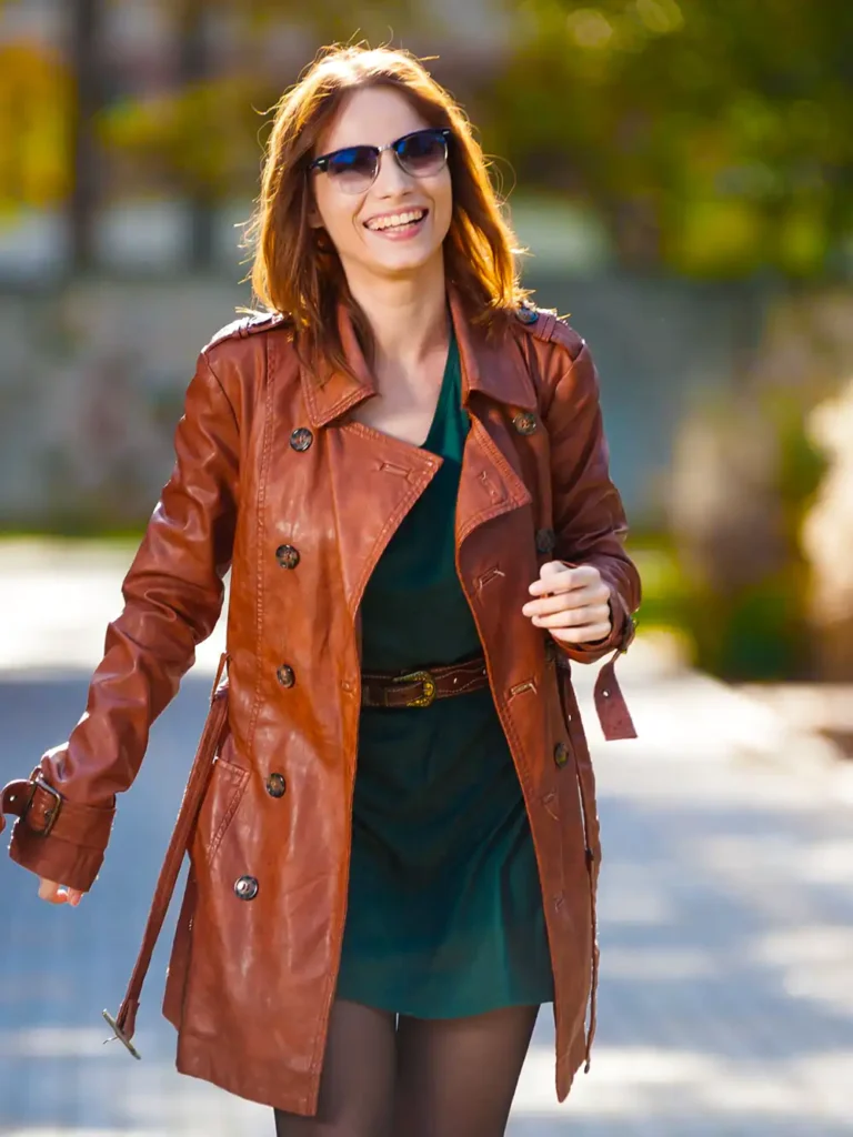 Girl wearing a leather jacket