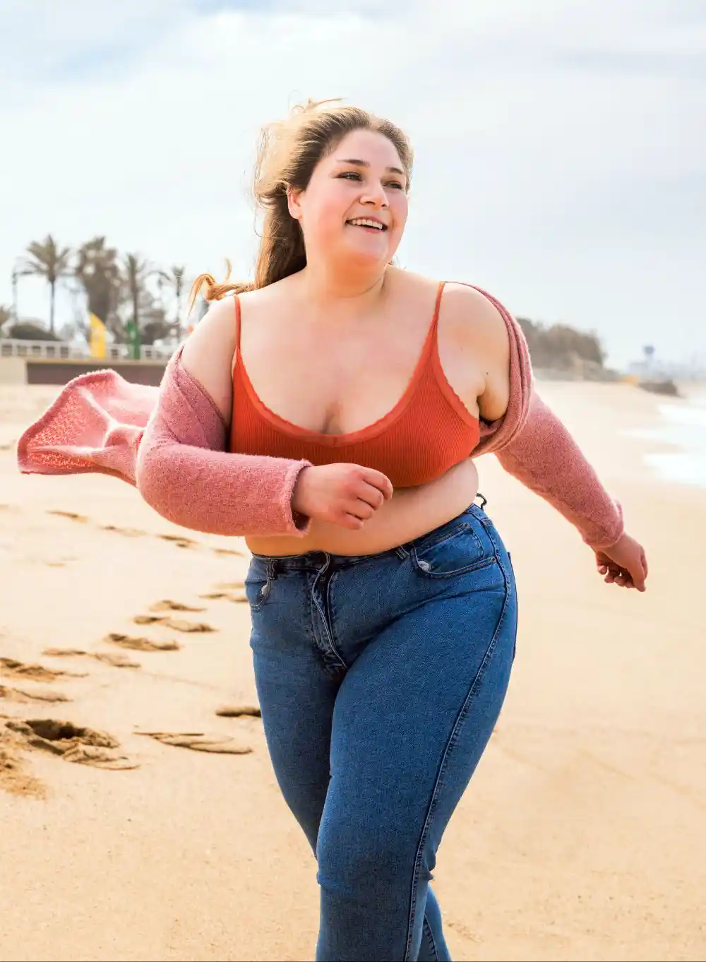 Beautiful plus Size Young Woman in Beach