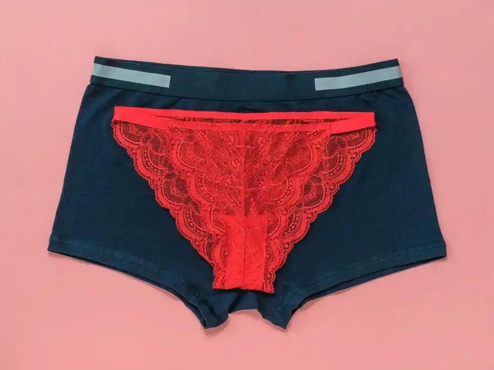 Blue men's and red women's underpants